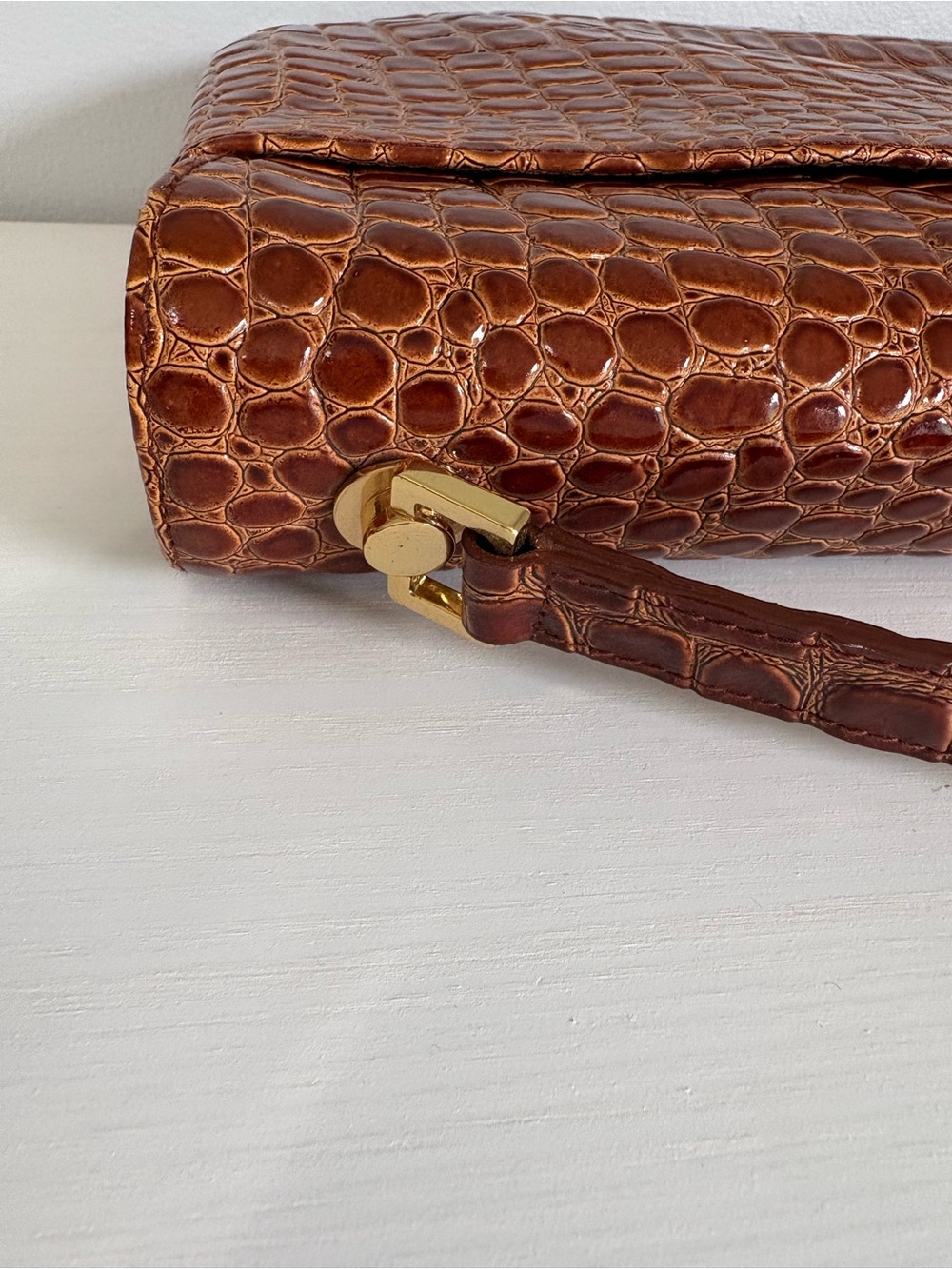 VNTG Lord & Taylor Croc Embossed Leather Shoulder Bag Retro Brown Corporate - Picture 15 of 16